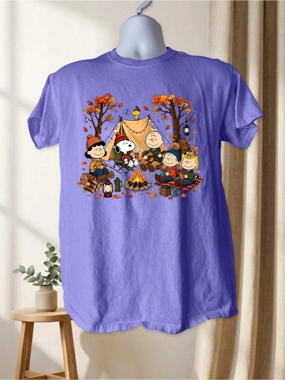 Peanuts Cartoon Camping Graphic Tee - Fall Halloween T-shirt